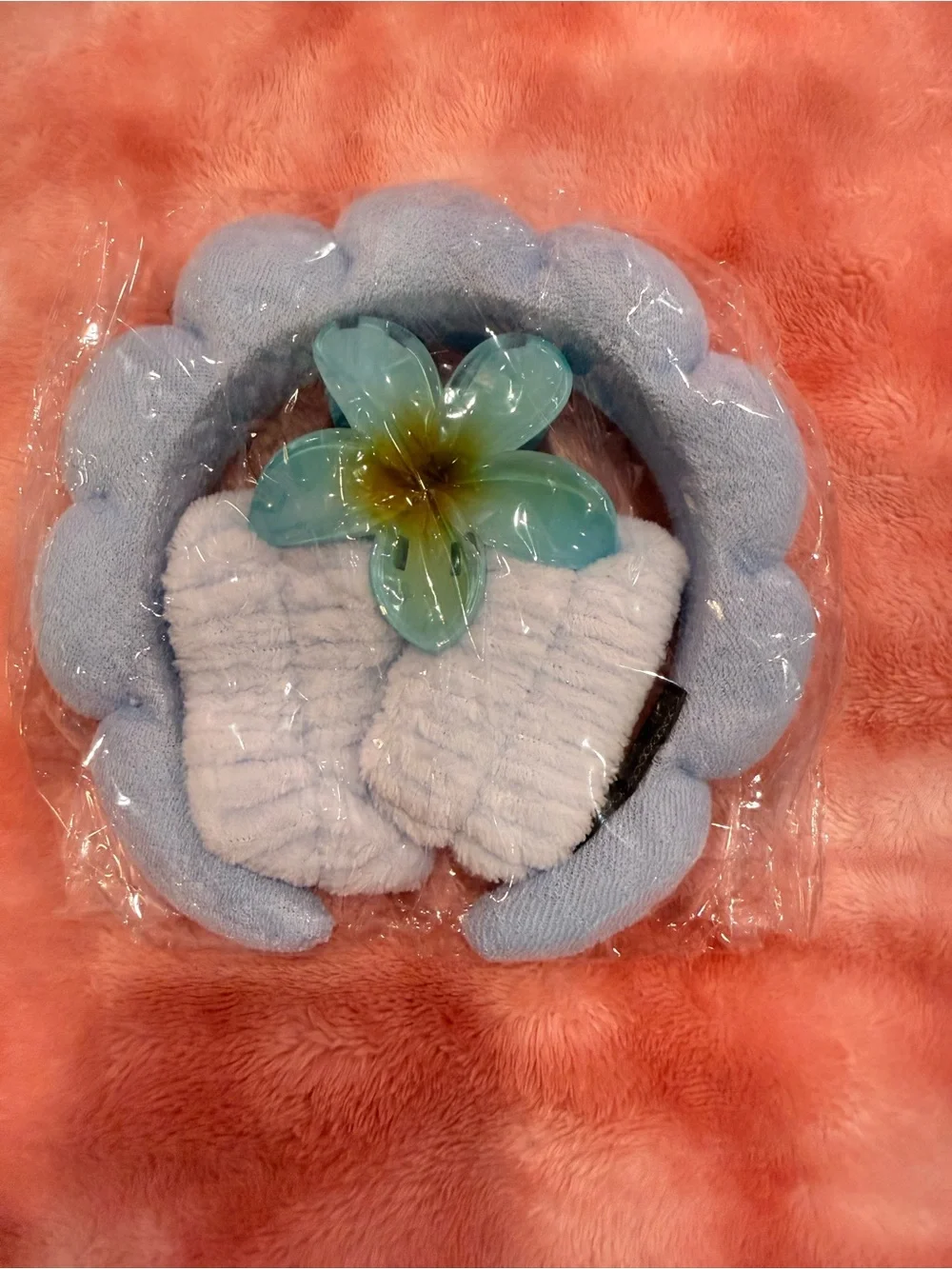 Kids Plush Light Blue Headband and Hair Clips Set